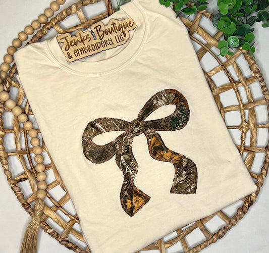 Camo Bow Tee/ LEAVE NOTE FOR TEE COLOR AT CHECKOUT