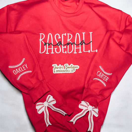 Personalized Baseball Mama Sweatshirt with Kids’ Names | Custom Embroidered Baseball Mom Crewneck